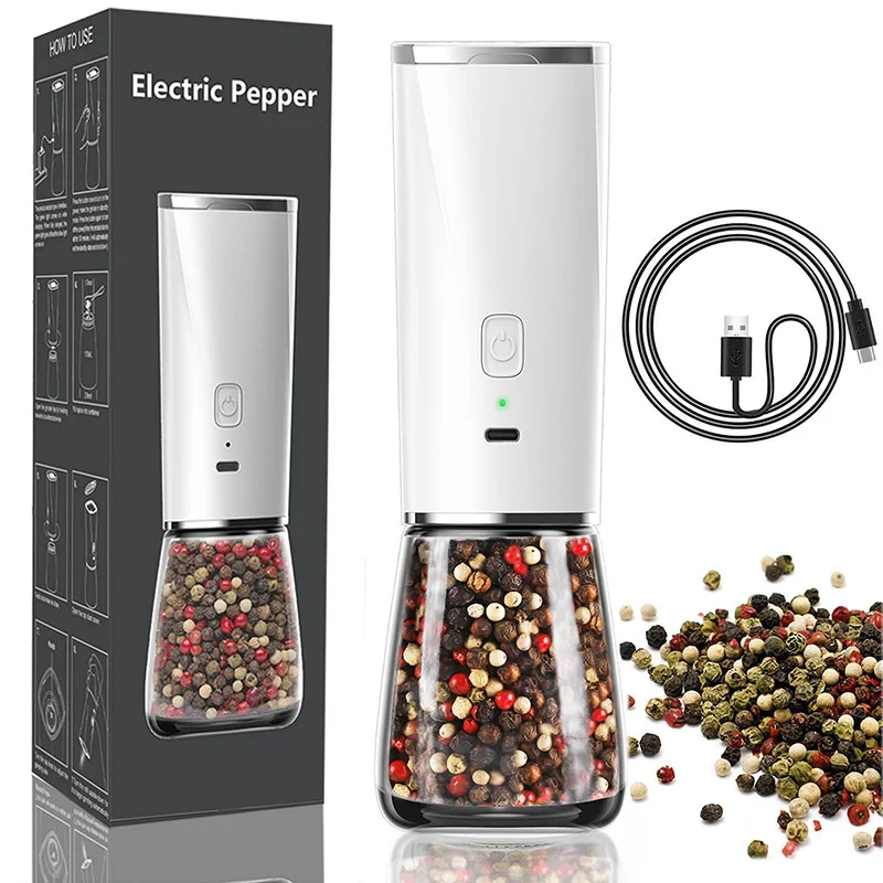 Electric Mill Pepper and Salt Grinder USB Charging Automatic Spice Pepper Grinder Gravity Adjustable Spices Mill with LED Light
Electric Mill Pepper and Salt Grinder USB Charging Automatic Spice Pepper Grinder Gravity Adjustable Spices Mill with LED Light