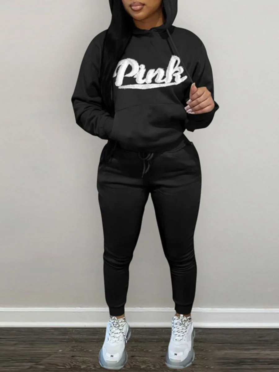 LW Pink Letter Print Kangaroo Pocket Tracksuit Set Long Sleeve Print Hooded Collar Two-pices women clothing Autumn sportswear
LW Pink Letter Print Kangaroo Pocket Tracksuit Set Long Sleeve Print Hooded Collar Two-pices women clothing Autumn sportswear