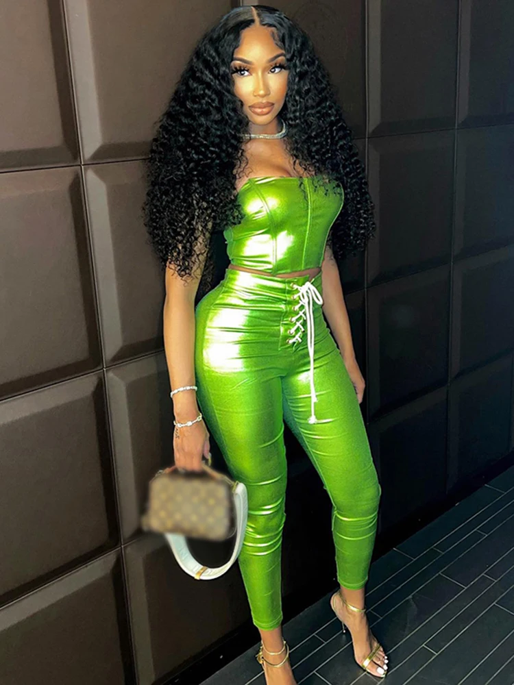 YIKUO Shiny Bronzing Two Piece Set Women Solid Concise Wrapped Chest Tops+ Matching Bangdage High Waist Pants Female Streetwear
YIKUO Shiny Bronzing Two Piece Set Women Solid Concise Wrapped Chest Tops+ Matching Bangdage High Waist Pants Female Streetwear