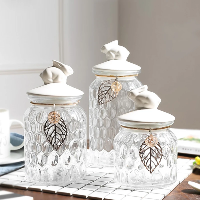Rabbit Glass Storage Jar Transparent Sealed Candy Nut Coffee Bean Storage Jar Bottle Exquisite Food Container with Rabbit Cover
Rabbit Glass Storage Jar Transparent Sealed Candy Nut Coffee Bean Storage Jar Bottle Exquisite Food Container with Rabbit Cover
