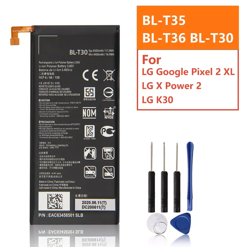 NEW Replacement Battery For LG X Power 2 M322 Fiesta 2 L63BL K30 X410 Phoenix Plus Google Pixel 2 XL Pixel 3 Walleye BL-T30 BL-T
NEW Replacement Battery For LG X Power 2 M322 Fiesta 2 L63BL K30 X410 Phoenix Plus Google Pixel 2 XL Pixel 3 Walleye BL-T30 BL-T