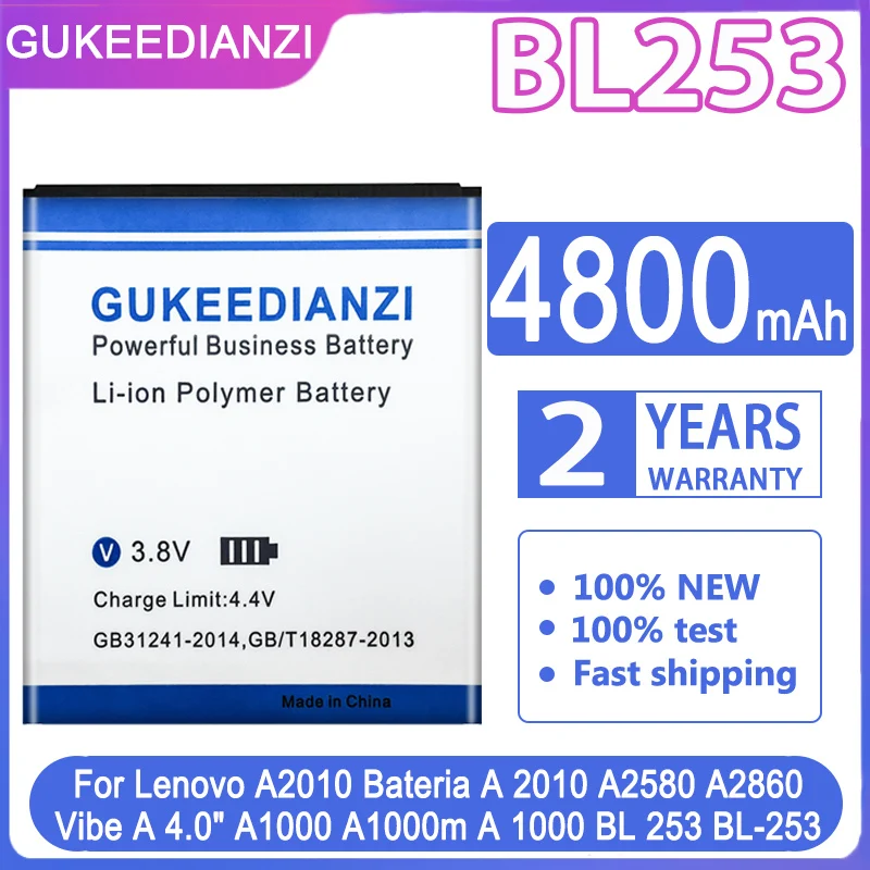 Аккумулятор GUKEEDIANZI 4800 мАч BL253 BL 253 для Lenovo A2010 Bateria A 2010 A2580 A2860/Vibe A 4,0 дюйма A1000 A1000m
Аккумулятор GUKEEDIANZI 4800 мАч BL253 BL 253 для Lenovo A2010 Bateria A 2010 A2580 A2860/Vibe A 4,0 дюйма A1000 A1000m