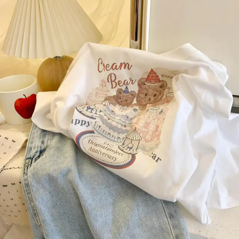 Pure Cotton 2023 New Summer Bear Print Round Neck Short Sleeved T-shirt For Women Loose Fitting Cotton Vintage Top For Women 3XL
Pure Cotton 2023 New Summer Bear Print Round Neck Short Sleeved T-shirt For Women Loose Fitting Cotton Vintage Top For Women 3XL