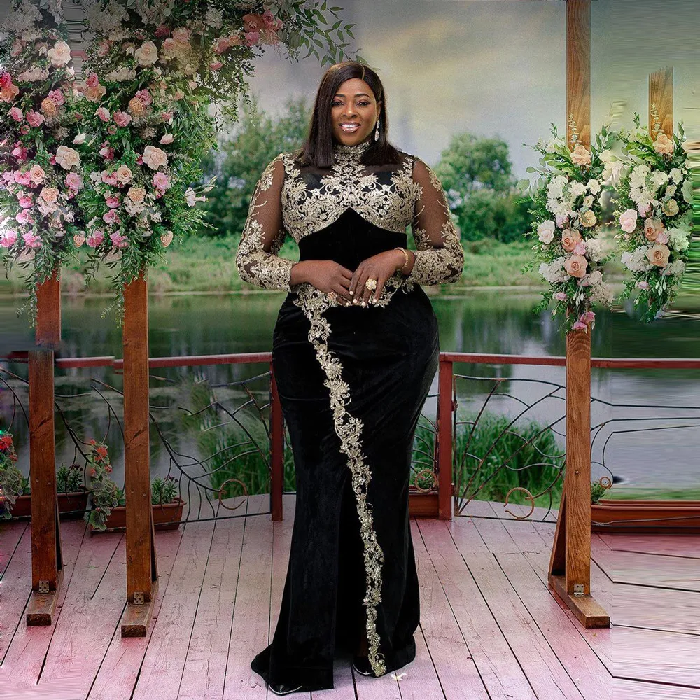 Velvet Plus Size Evening Dress Side Split High Neck Lace Appliques Velvet Prom Dress Aso Ebi African Party Dress Long Sleeves
Velvet Plus Size Evening Dress Side Split High Neck Lace Appliques Velvet Prom Dress Aso Ebi African Party Dress Long Sleeves