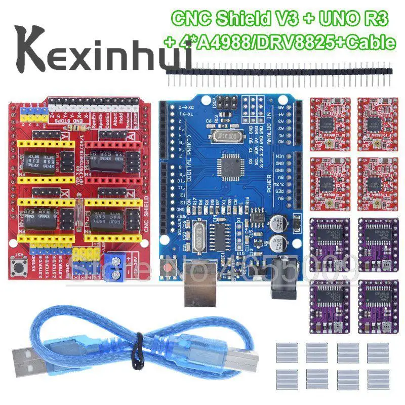 CNC щит V3 гравировальный станок 3D Printe + 4 шт. DRV8825 или A4988 Плата расширения драйвера