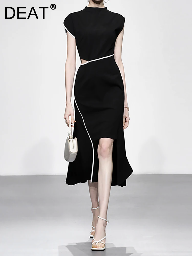 DEAT Women's Fashion Dress O-neck Sleeveless Contrast Color Hollow Out Irregular Elegant Party Dresses Summer 2023 New 13DB2690
DEAT Women's Fashion Dress O-neck Sleeveless Contrast Color Hollow Out Irregular Elegant Party Dresses Summer 2023 New 13DB2690