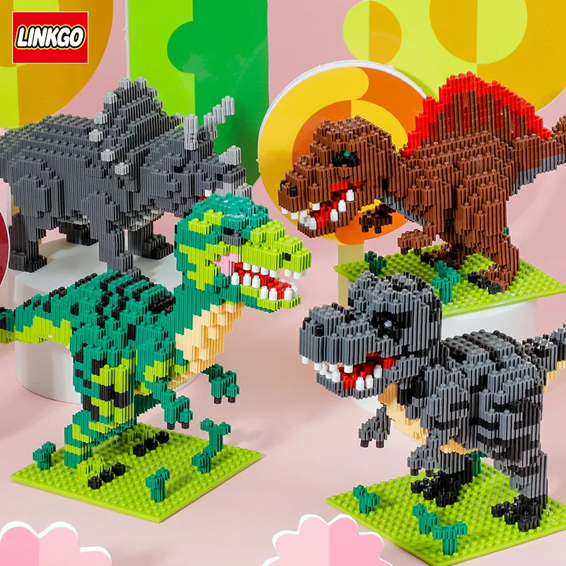 

Linkgo Jurassic Dinosaur Mini Building Blocks Tyrannosaurus Rex Velociraptor Micro Connection Bricks Figure Toy For Kids