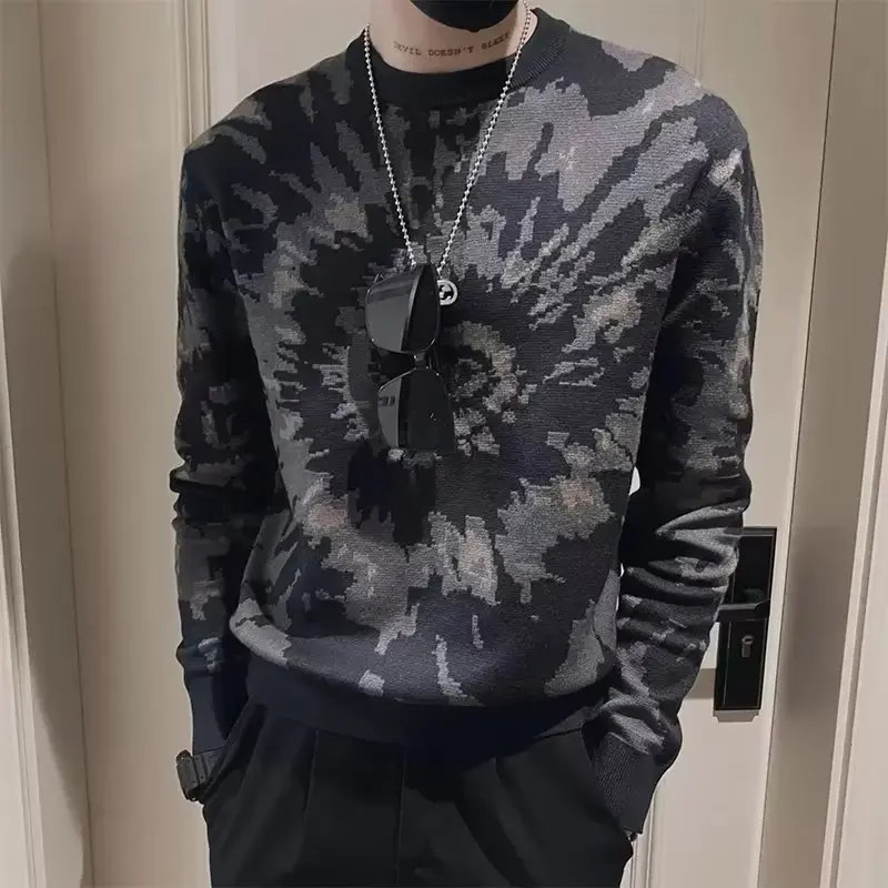 Мужской трикотажный пуловер с круглым вырезом, с абстрактным принтом 
Мужской трикотажный пуловер с круглым вырезом, с абстрактным принтом