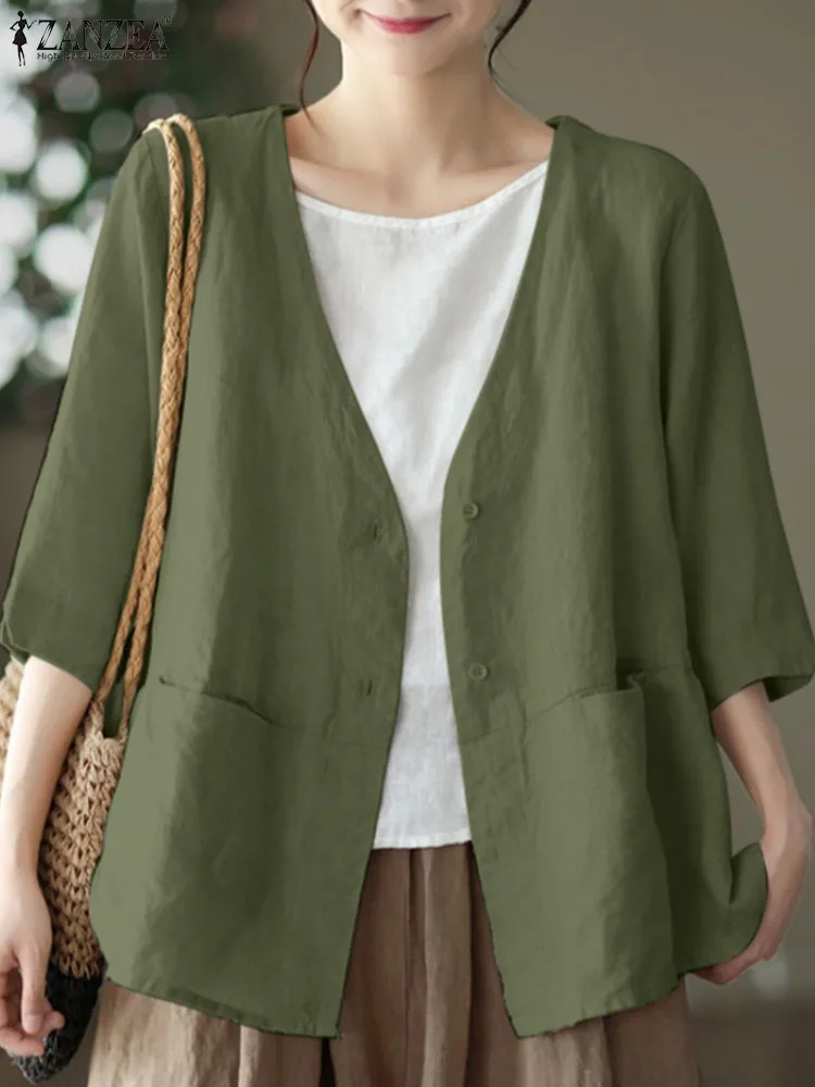 ZANZEA Women Blouse Fashion Solid Loose Shirt Female Casual Buttons Work Tops Chemise Vintage V Neck 3/4 Sleeve Summer Cardigan
ZANZEA Women Blouse Fashion Solid Loose Shirt Female Casual Buttons Work Tops Chemise Vintage V Neck 3/4 Sleeve Summer Cardigan