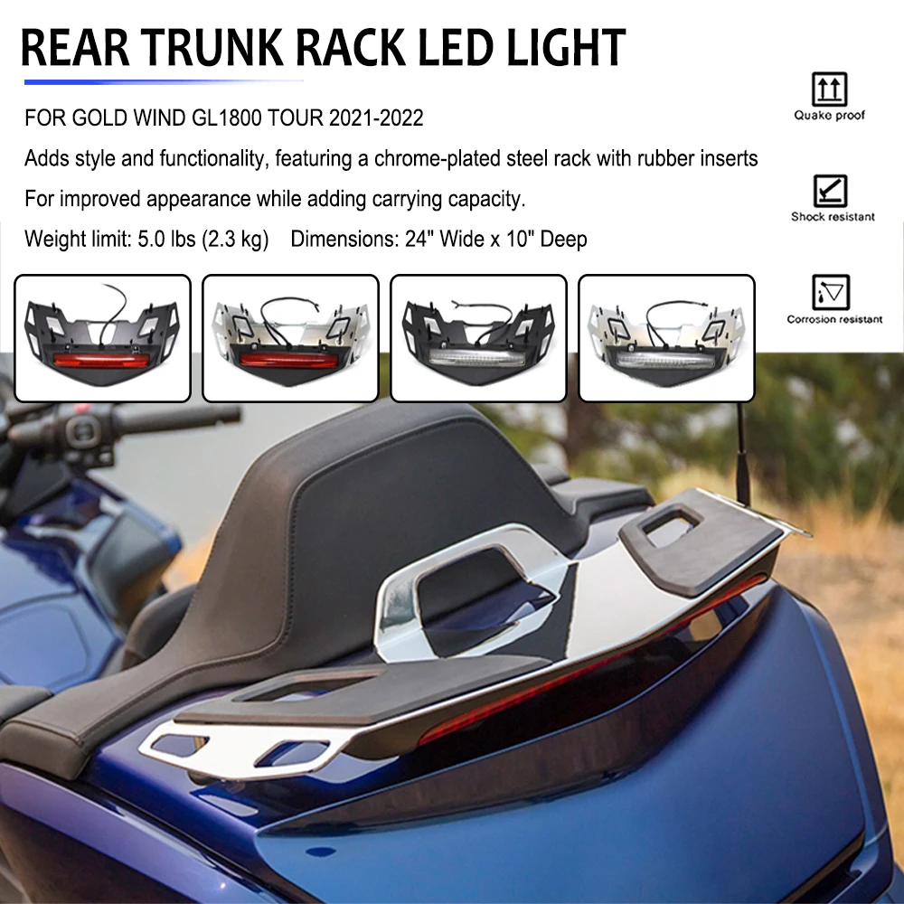 Motorcycle Rear Top Box Shelf Turn Signal Trunk Luggage Rack LED Brake Light For Honda GOLD WING GL 1800 GL1800 B DA TOUR 2021 - 
Motorcycle Rear Top Box Shelf Turn Signal Trunk Luggage Rack LED Brake Light For Honda GOLD WING GL 1800 GL1800 B DA TOUR 2021 -