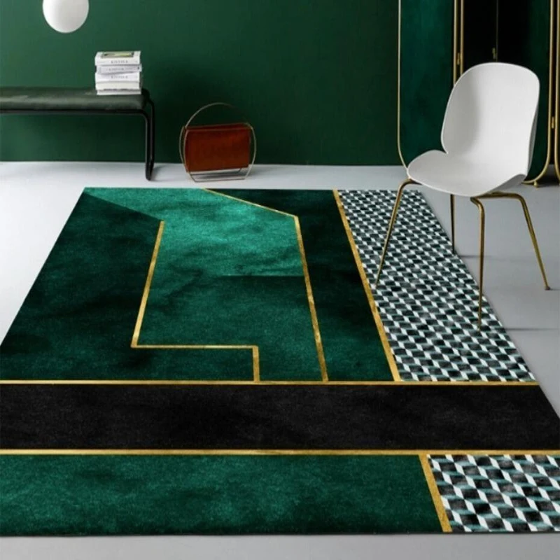 

Современный роскошный декоративный ковер для спальни нескользящий моющийся ковер для гостиной большой размер геометрический зеленый цвет кофейный столик напольный коврик