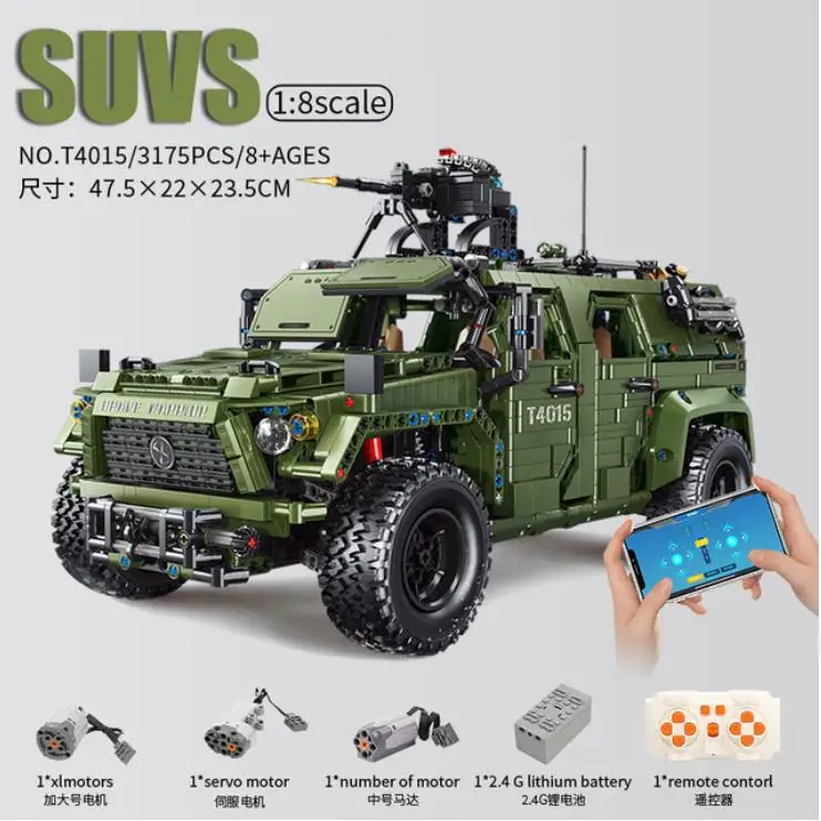 T4015 3175Pcs 1:8 Warrior Off Road Remote Control Car Building Blocks Military Hummer armored Raid SUV Bricks Gifts Toys for Boy
T4015 3175Pcs 1:8 Warrior Off Road Remote Control Car Building Blocks Military Hummer armored Raid SUV Bricks Gifts Toys for Boy