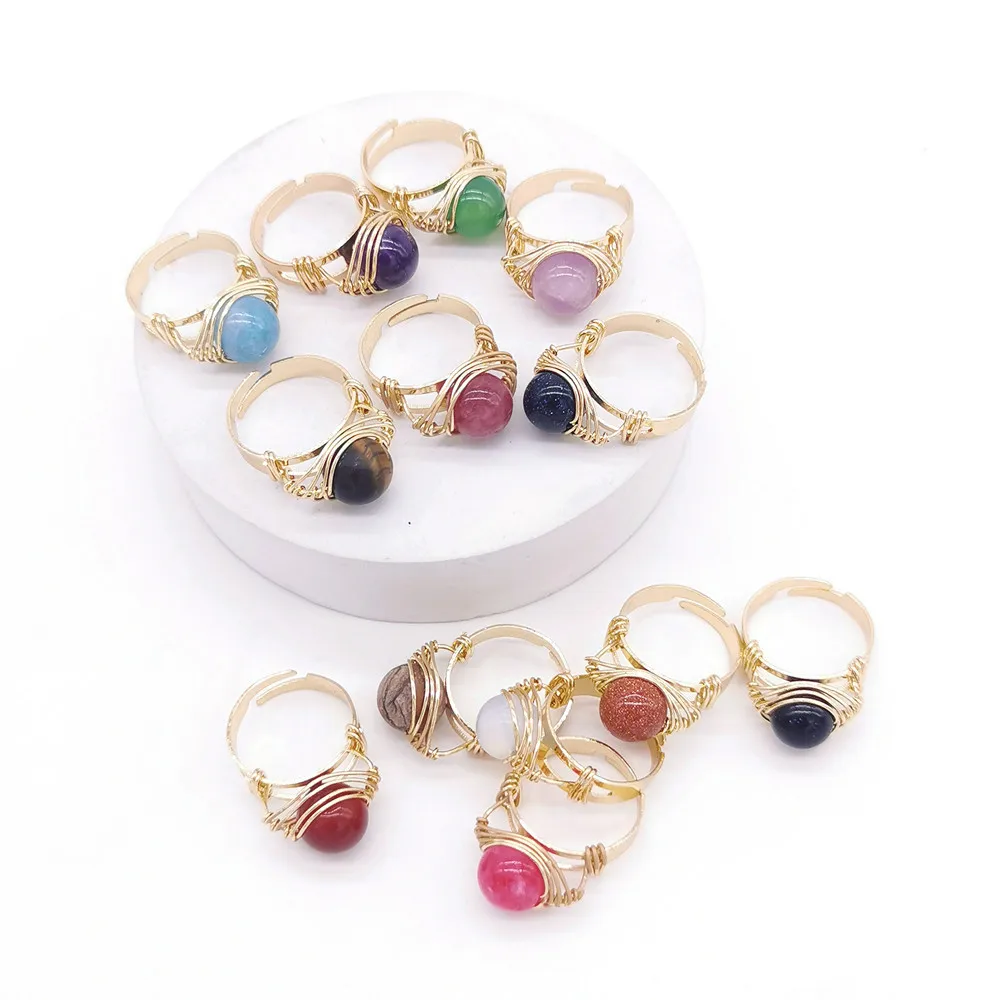 10PCS Hand Craft Wire Wrapped Stone Circle Finger Ring Reiki Healing Natural Amethysts Agates Quartz Rings Party Wedding Jewelry
10PCS Hand Craft Wire Wrapped Stone Circle Finger Ring Reiki Healing Natural Amethysts Agates Quartz Rings Party Wedding Jewelry
