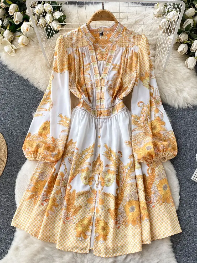 Fashion Runway 2022 Summer Vintage Dress Women Single Breasted Puff Sleeve Belt High Quality Flower Printed Mini Dresses S6268
Fashion Runway 2022 Summer Vintage Dress Women Single Breasted Puff Sleeve Belt High Quality Flower Printed Mini Dresses S6268