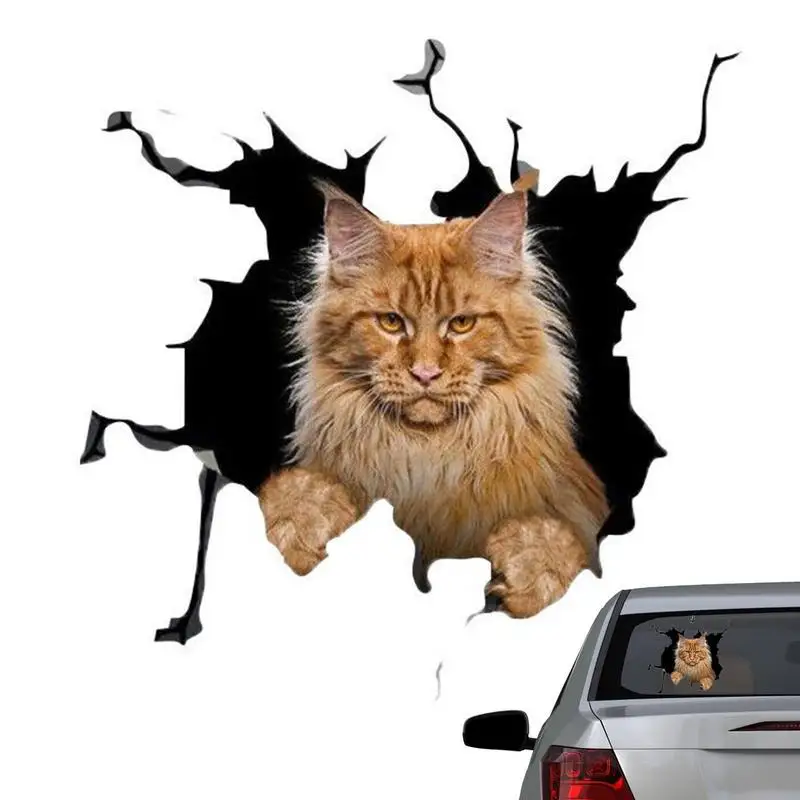 

Cat Car Sticker Cat Funny Car Body Scratch Masking Stickers Cracking Decal With Realistic 3D Animal For Bumper Window Laptops Ca