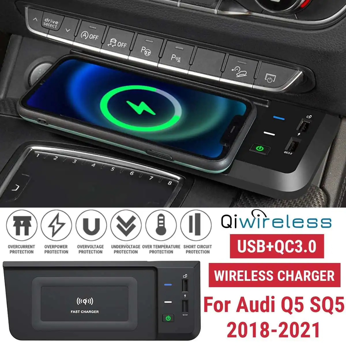 15W Car Wireless Charger QI Phone Charger USB+ QC3.0 For Audi Q5 SQ5 2018 2019 2020 Phone Charging Holder Accessories
15W Car Wireless Charger QI Phone Charger USB+ QC3.0 For Audi Q5 SQ5 2018 2019 2020 Phone Charging Holder Accessories