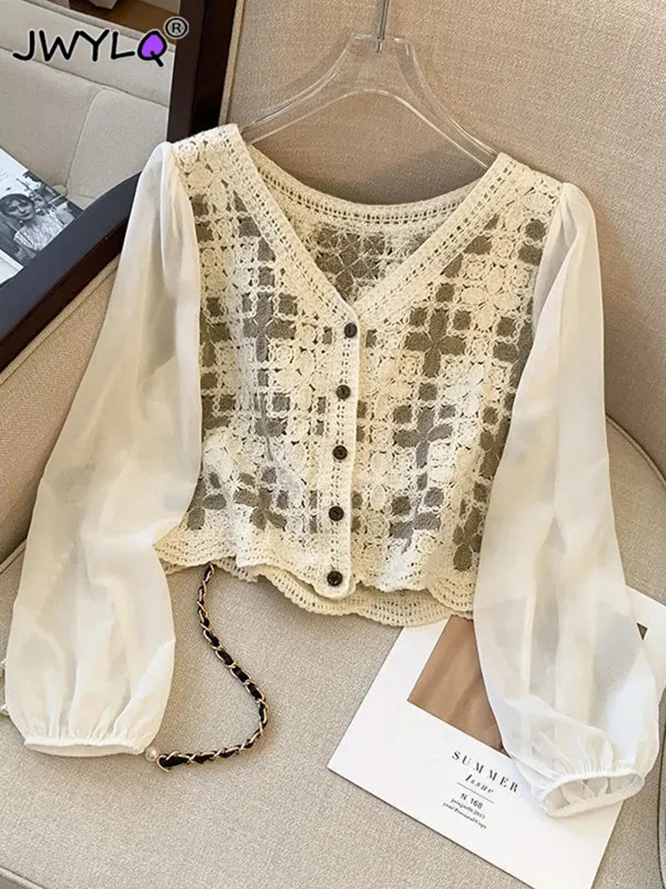 Vintage V-nevk Single Breasted Lace Embroidery Blouses For Women Elegant Thin Chiffon Shirt Tops Casual Loose Long Sleeve Blusas
Vintage V-nevk Single Breasted Lace Embroidery Blouses For Women Elegant Thin Chiffon Shirt Tops Casual Loose Long Sleeve Blusas