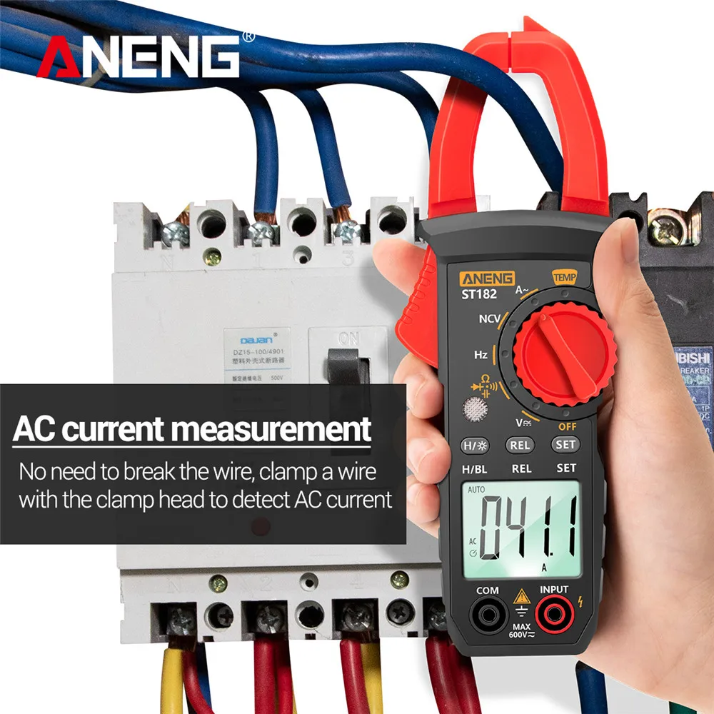ANENG ST182 Digital Clamp Meter Tool AC Current Multimeter DC/AC Voltage Ammeter Voltages Tester Amp Hz Capacitance NCV Ohm Test 
ANENG ST182 Digital Clamp Meter Tool AC Current Multimeter DC/AC Voltage Ammeter Voltages Tester Amp Hz Capacitance NCV Ohm Test