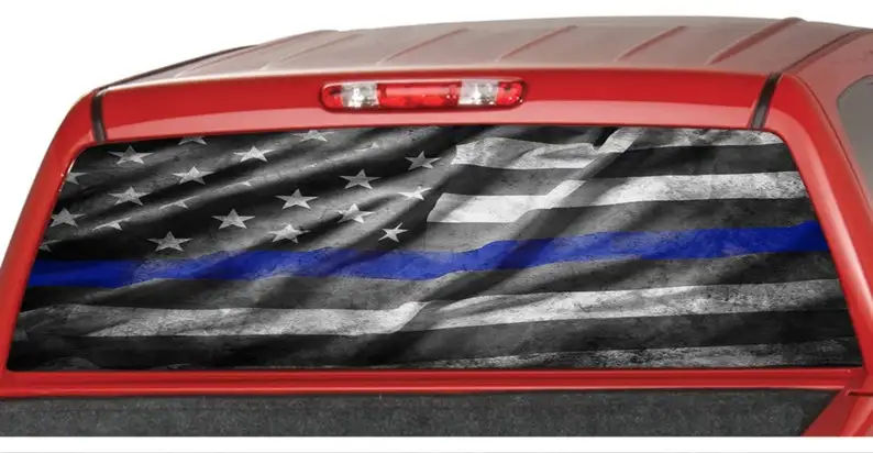 

AMERICAN Distressed Flag Blue Thin Line Police Patriotic USA Rear Window Graphics Decal Tint Perforated Sticker for Truck Vinyl