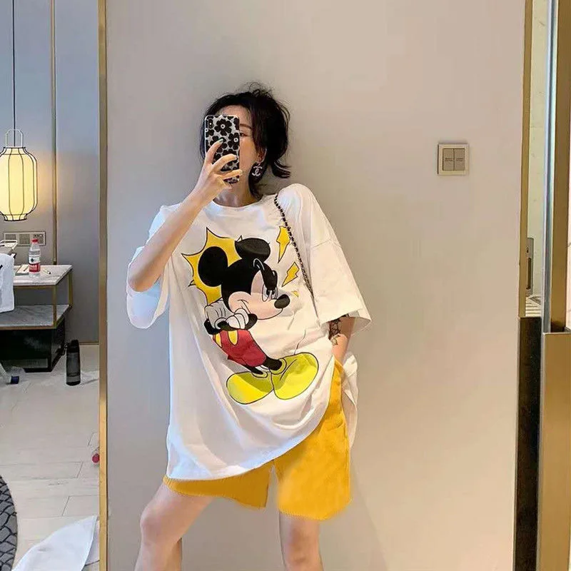 Summer Clothing Sets Women's Mickey Cotton Short-sleeved T-shirt + Knit Shorts 2pcs Student Loose Casual Tracksuits
Summer Clothing Sets Women's Mickey Cotton Short-sleeved T-shirt + Knit Shorts 2pcs Student Loose Casual Tracksuits