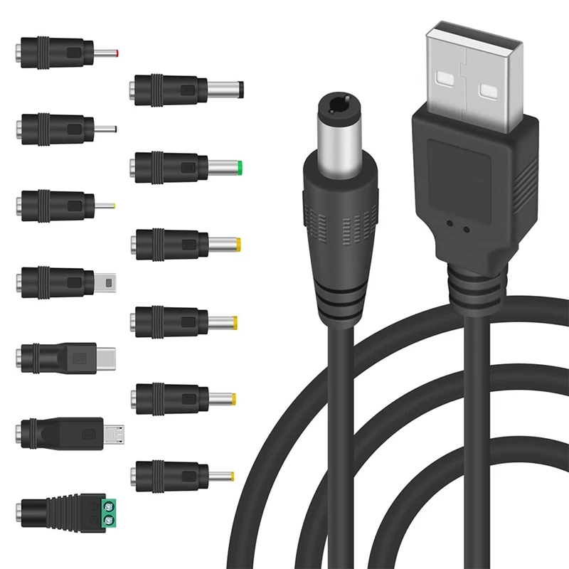 5V DC 5,5 2,1 Mm Jack зарядный кабель, кабель питания от USB к DC с 13 сменными разъемами адаптеров
5V DC 5,5 2,1 Mm Jack зарядный кабель, кабель питания от USB к DC с 13 сменными разъемами адаптеров