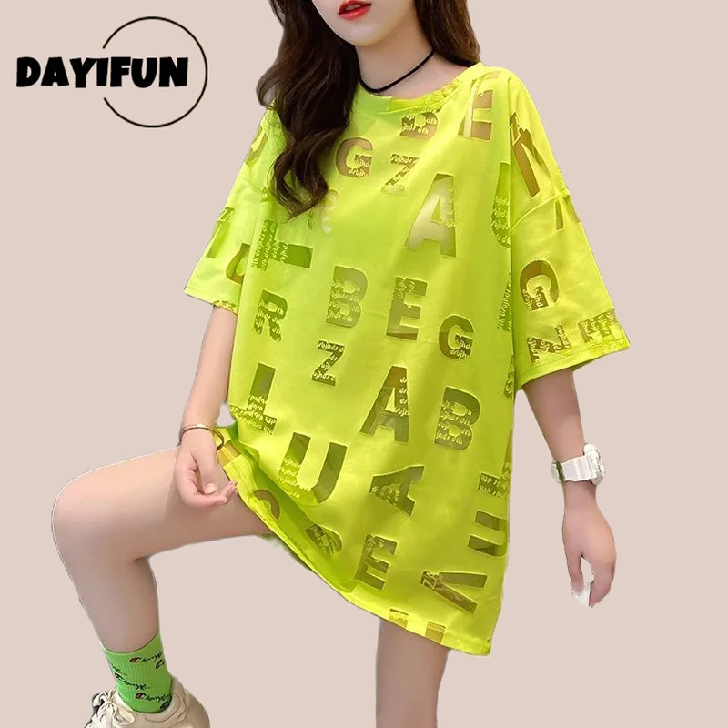 DAYIFUN Neon Yellow Pink Long Women T Shirt Full Letters Hollow Out Female T-Shirt Loose O Neck Harajuku Streetwear T-shirt Sexy
DAYIFUN Neon Yellow Pink Long Women T Shirt Full Letters Hollow Out Female T-Shirt Loose O Neck Harajuku Streetwear T-shirt Sexy