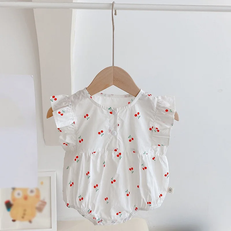 

Summer Cotton Brief Rompers Ruffle Sleeve Crawling Clothes Baby Girls Bodysuits for Newborns Infants Onepiece Cotton Beachwear
