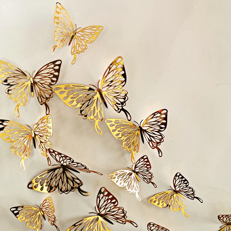 12Pcs/lot New 3D Hollow Golden Silver Butterfly Wall Stickers Art Home Decorations Wall Decals for Party Wedding Display Shop
12Pcs/lot New 3D Hollow Golden Silver Butterfly Wall Stickers Art Home Decorations Wall Decals for Party Wedding Display Shop
