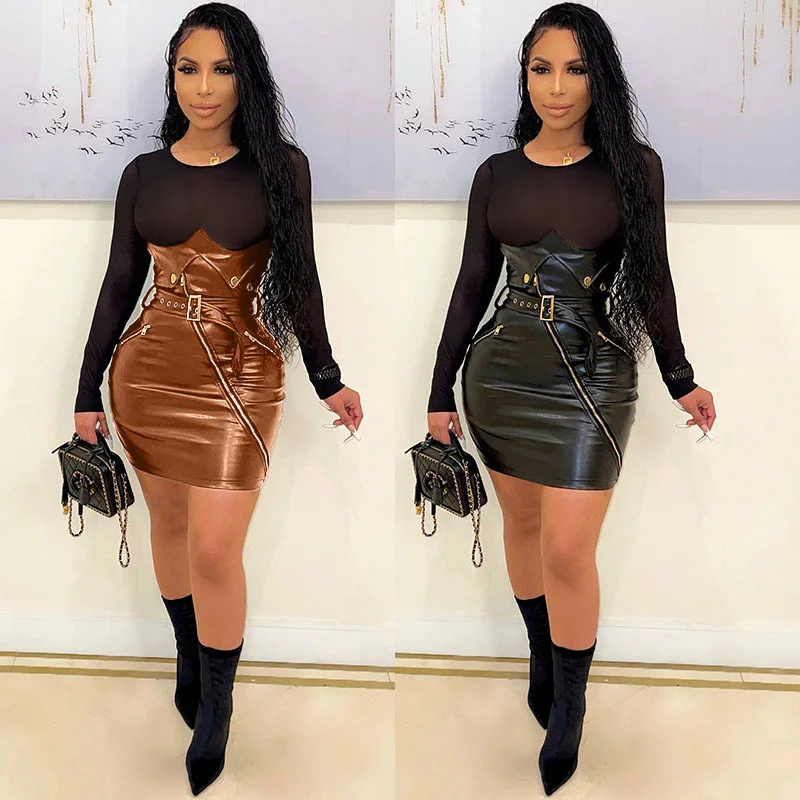 2022 Women's New Long Sleeve Round Neck Mesh Stitched PU Leather Dress Patchwork Slim Fit Bodycon Belted Nightclub Sexy Dresses
2022 Women's New Long Sleeve Round Neck Mesh Stitched PU Leather Dress Patchwork Slim Fit Bodycon Belted Nightclub Sexy Dresses