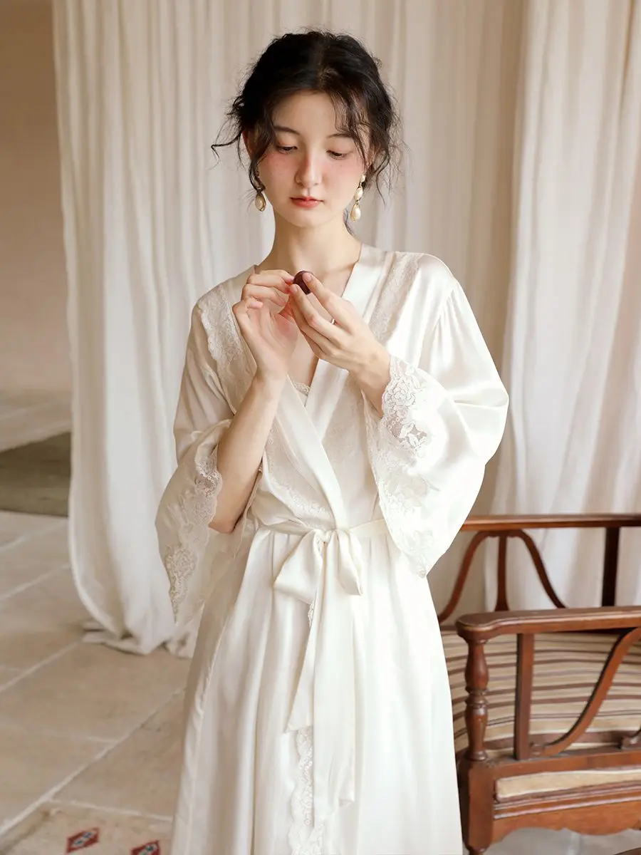Satin Lace Pajamas Set Women Strap Sleepdress Robegown Suit Spring Autumn Home Clothing Female Sexy Nightwear Nightgown XS-XXL
Satin Lace Pajamas Set Women Strap Sleepdress Robegown Suit Spring Autumn Home Clothing Female Sexy Nightwear Nightgown XS-XXL