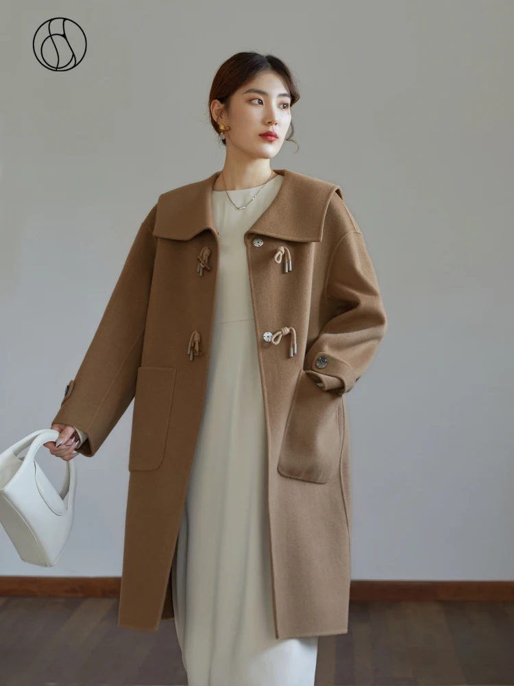 DUSHU Women Double-sided Woolen Coat Winter New Navy Collar Thin Jacket Horn Button Design Straight 100% Wool Coat Commuter Coat
DUSHU Women Double-sided Woolen Coat Winter New Navy Collar Thin Jacket Horn Button Design Straight 100% Wool Coat Commuter Coat