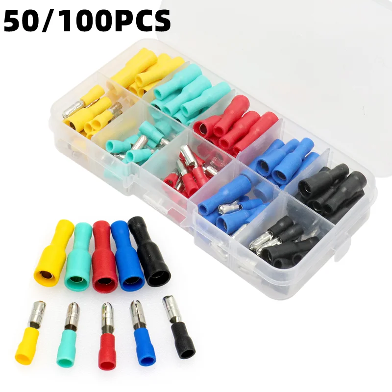 50/100PCS Bullet Electrical Wire Connector Female Male Crimp Cable Terminals Cold Press Pluggable Terminal Car Accessories 16AWG
50/100PCS Bullet Electrical Wire Connector Female Male Crimp Cable Terminals Cold Press Pluggable Terminal Car Accessories 16AWG