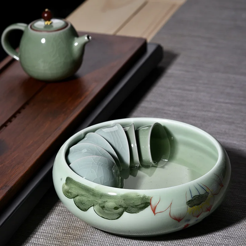 

Керамическая Бытовая очень большая ручка для мытья чая, чашка для мытья, чайник, фиолетовый песок, белый фарфор, аксессуары для чайного набора, маленький чай