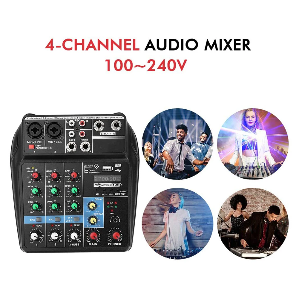 4 Channels Audio Sound Mixer Portable Mini Mixing DJ Console Bluetooth-compatible USB with 48V Phantom Power for PC Computer
4 Channels Audio Sound Mixer Portable Mini Mixing DJ Console Bluetooth-compatible USB with 48V Phantom Power for PC Computer