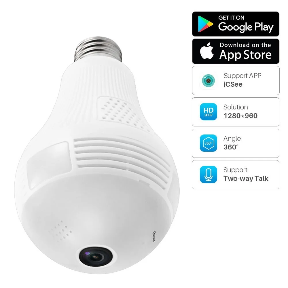 2022 Wireless IP Camera WiFi 960P Panoramic Cam Bulb Home Security Camera Remote Monitor 360 Degree View Two-Way Audio APP
2022 Wireless IP Camera WiFi 960P Panoramic Cam Bulb Home Security Camera Remote Monitor 360 Degree View Two-Way Audio APP
