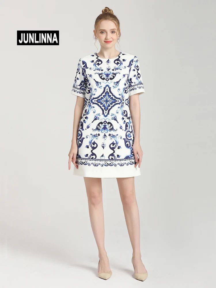 JUNLINNA Fashion Elegant Women Vintage Dress Crew Neck Short Sleeve Rhinestone Beading Porcelain Printed Mini Vestidos
JUNLINNA Fashion Elegant Women Vintage Dress Crew Neck Short Sleeve Rhinestone Beading Porcelain Printed Mini Vestidos