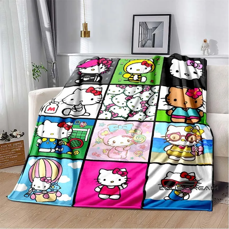 

K-Kitty White Throws Blanket Cute Cartoon Gift Sofa Blanket for Adults and Children Bedroom Living Room Decor Blanket Dropshi