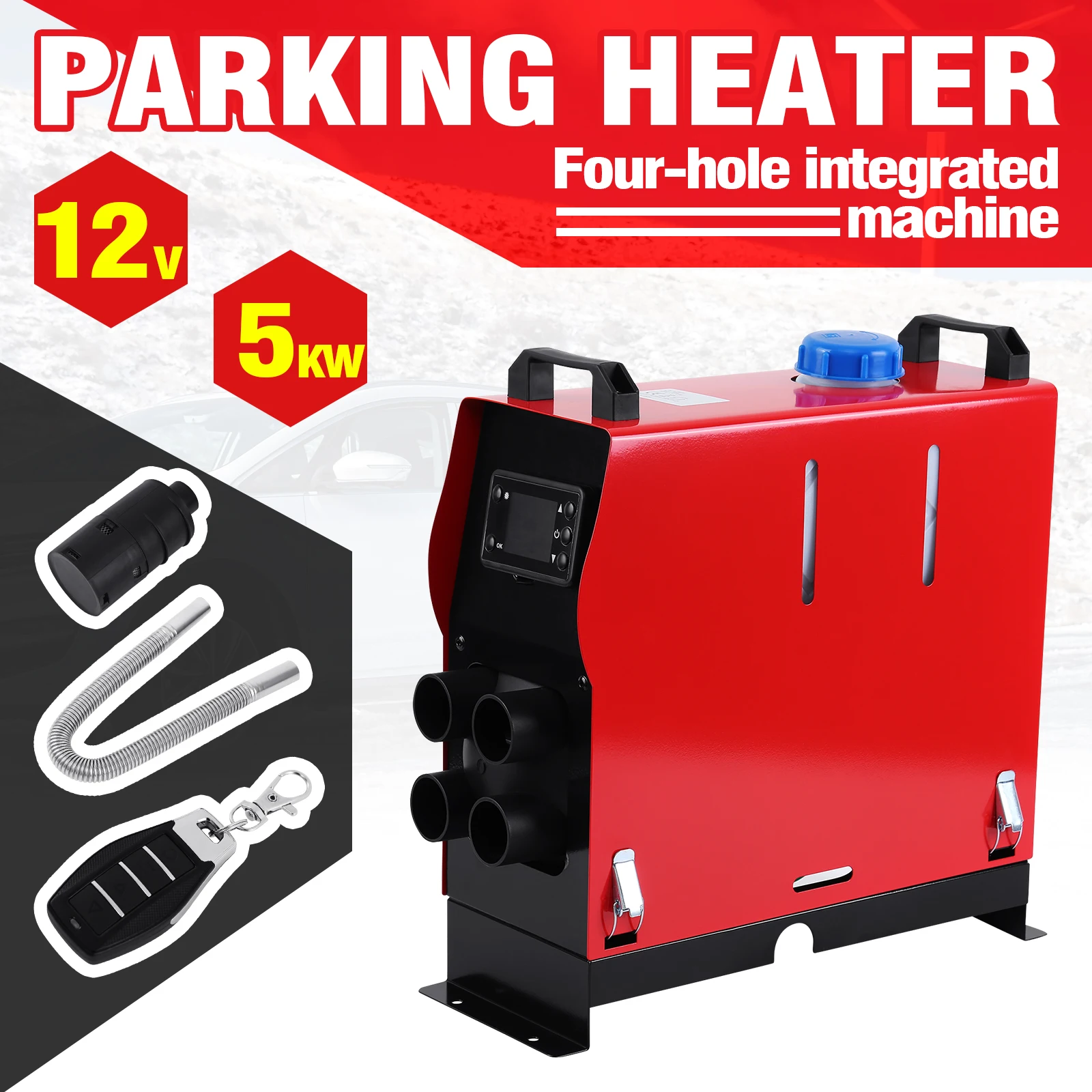 5KW Diesel Air Heater 12V 4 Holes All In One Car Engine Parking Heater W/Remote Control LCD For Car Trucks Bus RV Trailer Vans
5KW Diesel Air Heater 12V 4 Holes All In One Car Engine Parking Heater W/Remote Control LCD For Car Trucks Bus RV Trailer Vans