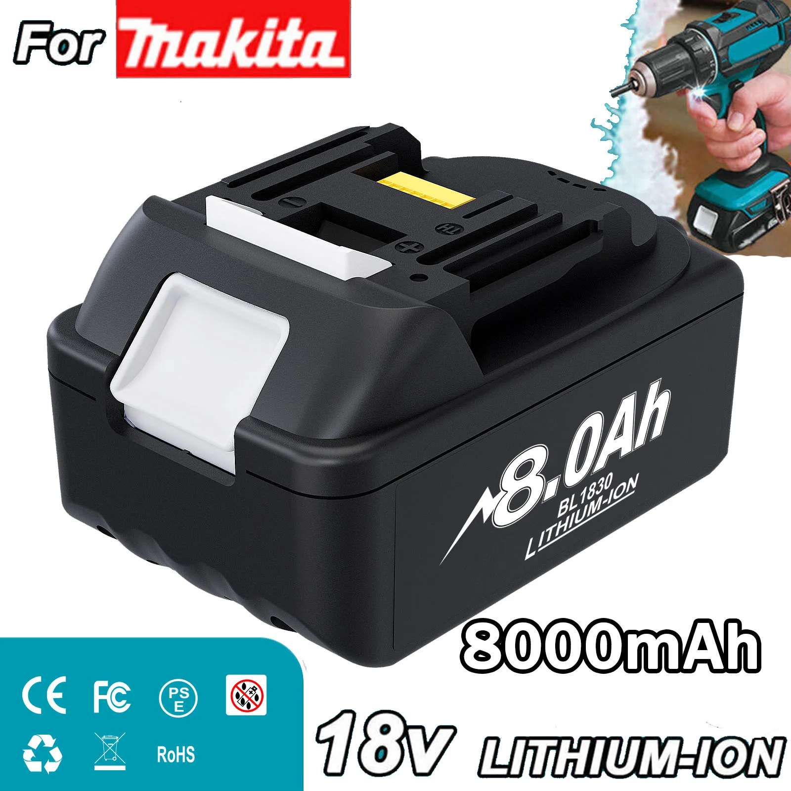 Makita 18 В 8000 мАч литий-ионная перезаряжаемая батарея 18 в сверло сменные батареи BL1860 BL1830 BL1850 BL1860B Makita Cooler 
Makita 18 В 8000 мАч литий-ионная перезаряжаемая батарея 18 в сверло сменные батареи BL1860 BL1830 BL1850 BL1860B Makita Cooler