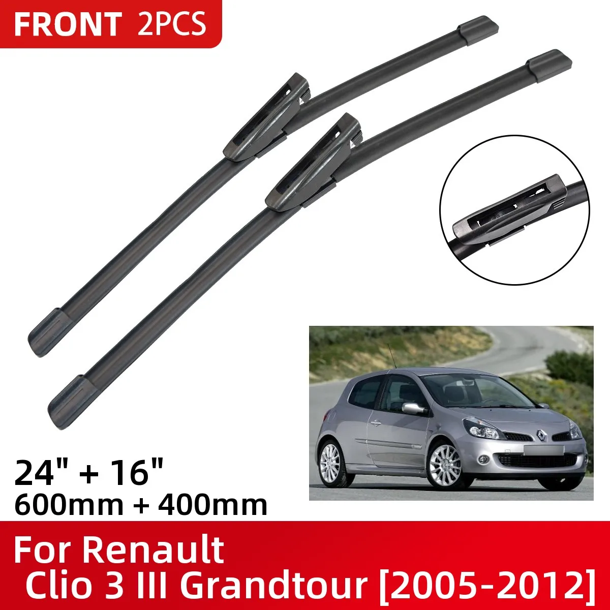 Щетки стеклоочистителя для Renault Clio 3 III Grandtour 2005-2012, 24 дюйма + 16 дюймов, 2007, 2008, 2009, 2010, 2011, 2012
Щетки стеклоочистителя для Renault Clio 3 III Grandtour 2005-2012, 24 дюйма + 16 дюймов, 2007, 2008, 2009, 2010, 2011, 2012