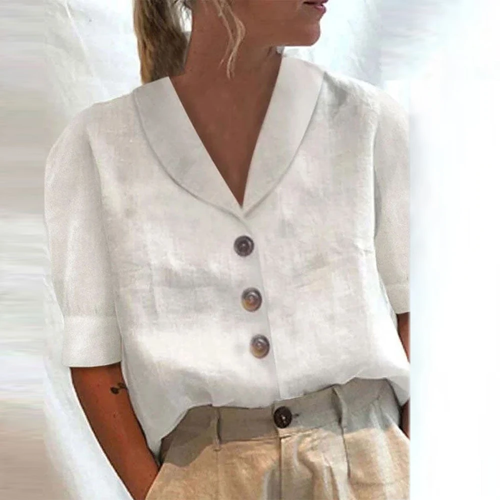 Womens V-Neck Short Sleeve Single-Breasted Shirt Tops Ladies Summer Casual Buttons Fashion Blouse Shirts For Free Shipping
Womens V-Neck Short Sleeve Single-Breasted Shirt Tops Ladies Summer Casual Buttons Fashion Blouse Shirts For Free Shipping