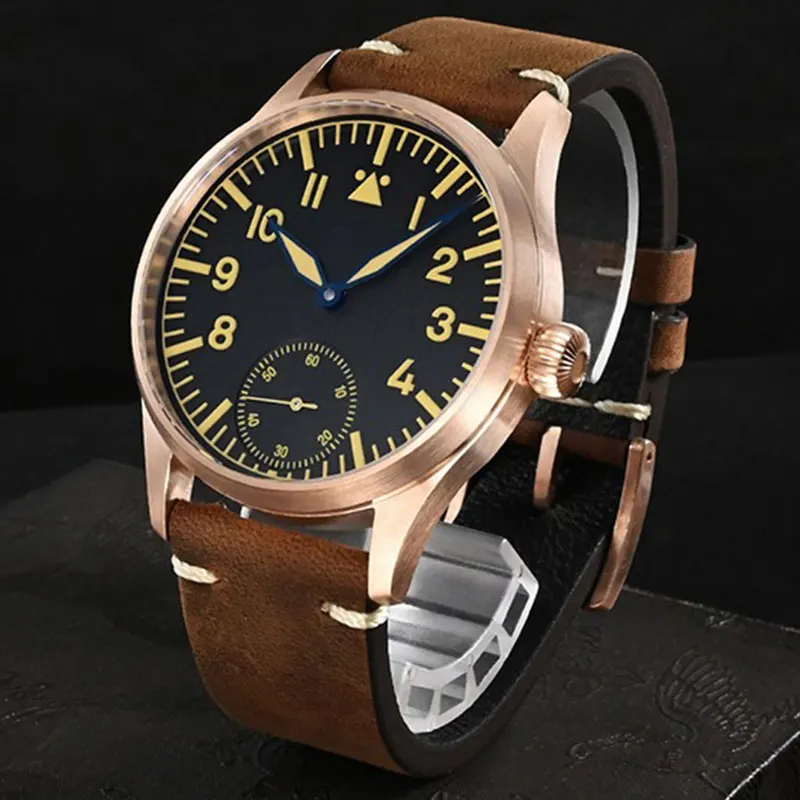 

San Martin 41mm Cusn8 Bronze Pilot Watch NH35 Automatic Mechanical Men Watches Military Simple Sapphire 10Bar Leather Relojes