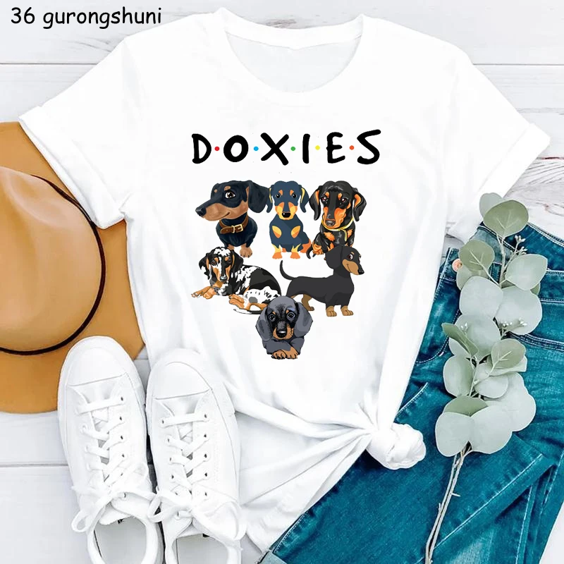 

Новое поступление 2022, футболка Doxies с принтом таксы и животных, Женская забавная футболка, женская рубашка в стиле Харадзюку, милая одежда, ле...