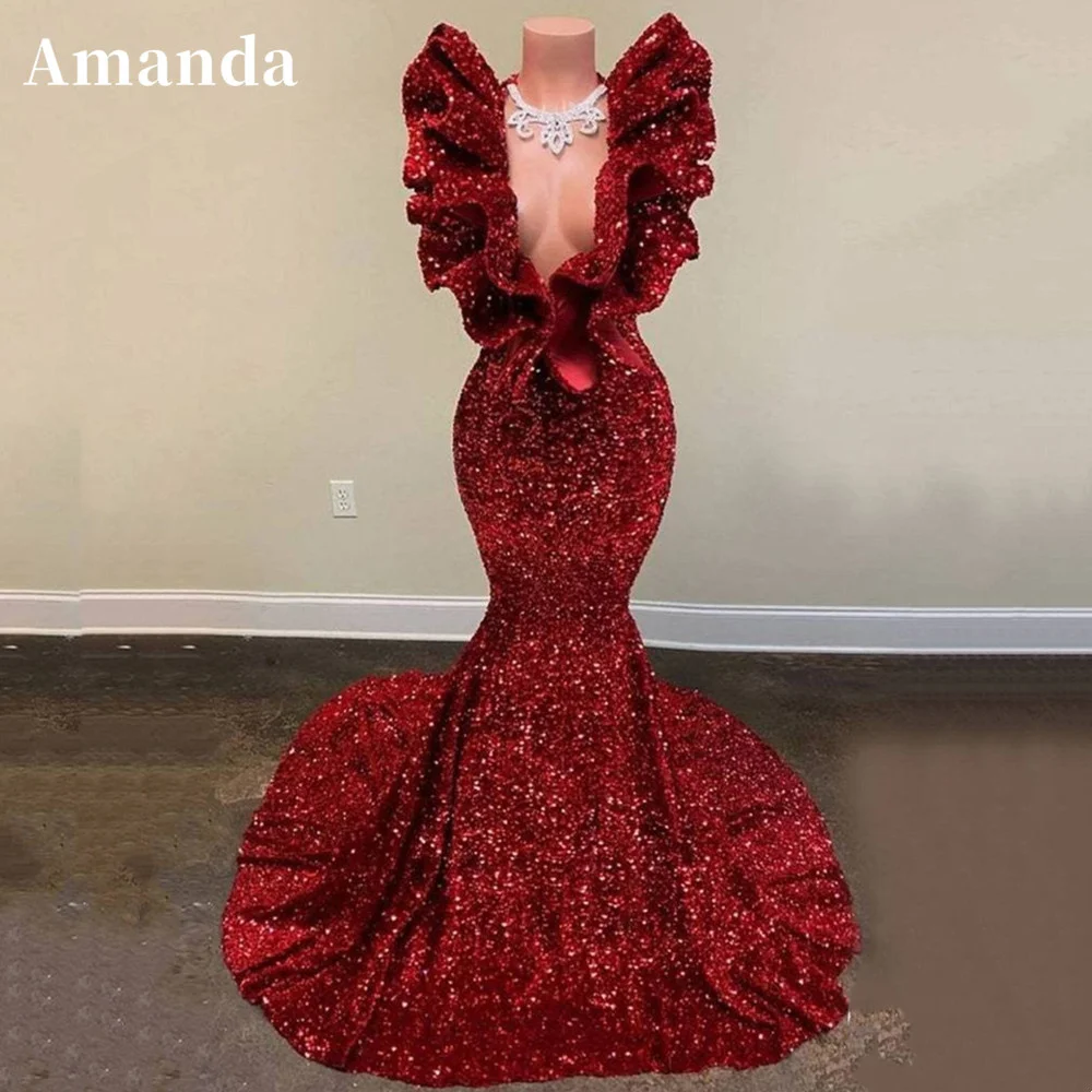 Amanda Sexy V-neck Prom Dress For Black Girls Curled Neckline Sequins Prom Gown Handmade Burgundy Mermaid Prom Dress 2023
Amanda Sexy V-neck Prom Dress For Black Girls Curled Neckline Sequins Prom Gown Handmade Burgundy Mermaid Prom Dress 2023