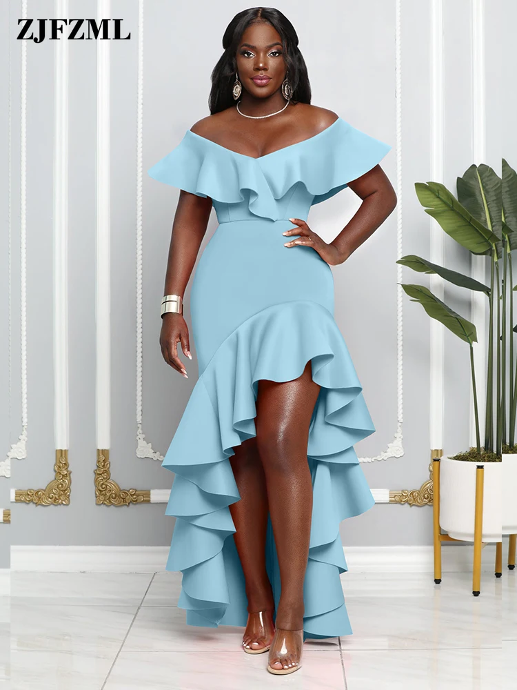 Midnight Cascading Ruffles Mermaid Dresses Sexy Slash Neck High Low Hemline Evening Dress Simple Pacakge Hip Birthday Vestidos
Midnight Cascading Ruffles Mermaid Dresses Sexy Slash Neck High Low Hemline Evening Dress Simple Pacakge Hip Birthday Vestidos