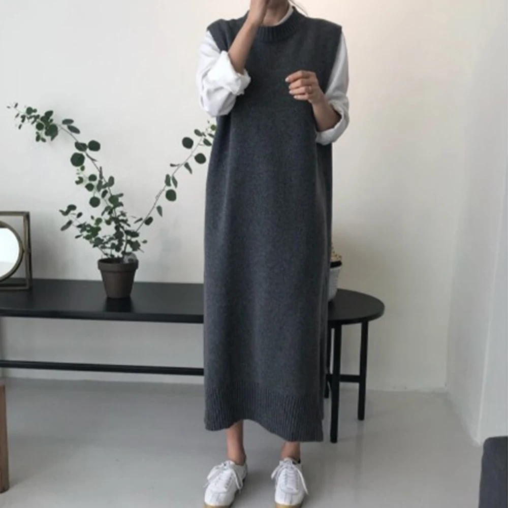 Women's Long Vest Knitted Sweater Dress Niche All Match Round Neck Sleeveless Japanese Style Casual Long Dresses For Ladies 2022
Women's Long Vest Knitted Sweater Dress Niche All Match Round Neck Sleeveless Japanese Style Casual Long Dresses For Ladies 2022