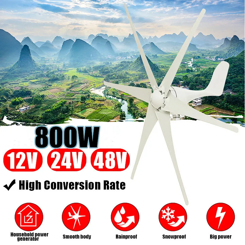 800W 12V 24V 48V Wind Turbine Generator With 6 Blades Horizontal Windmill Energy Wind Turbine Generator Charge For Home Use
800W 12V 24V 48V Wind Turbine Generator With 6 Blades Horizontal Windmill Energy Wind Turbine Generator Charge For Home Use