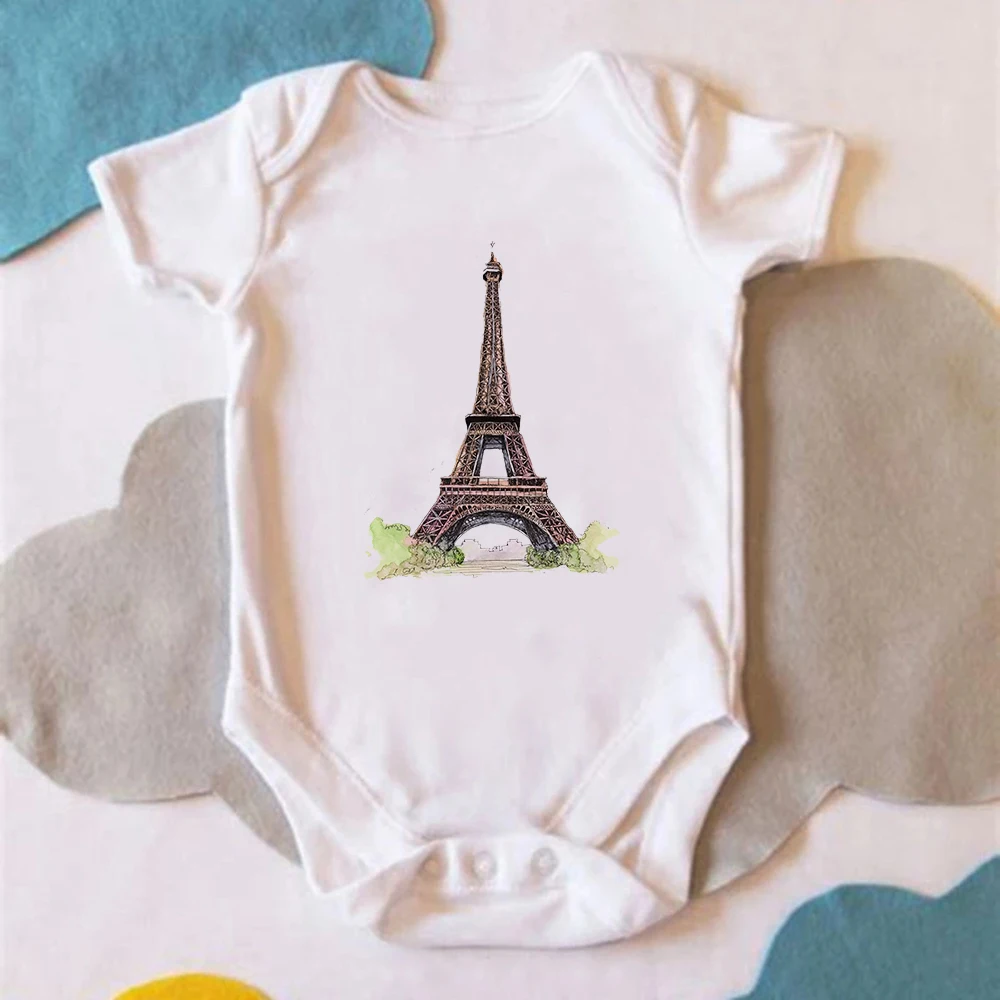 

France Vetement Bebe Fashion 2022 Newborn Baby Girl Boy Clothes Born in Paris Infant White Romper Fashion Harajuku Summer Onesie