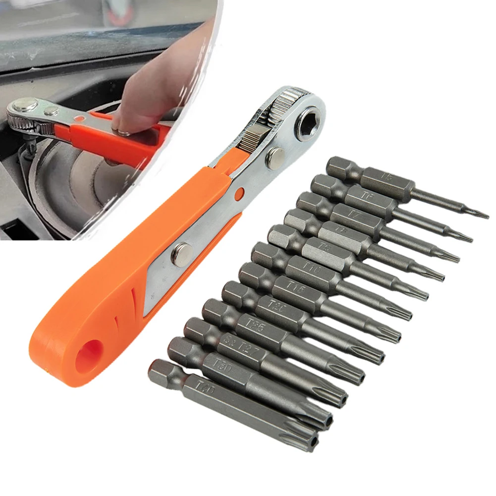 Ratchet Wrench Screwdriver Bits 111mm Wrench Length 13pcs Set 50mm Length ABS+Metal Orange/Grey Torx Screwdriver
Ratchet Wrench Screwdriver Bits 111mm Wrench Length 13pcs Set 50mm Length ABS+Metal Orange/Grey Torx Screwdriver