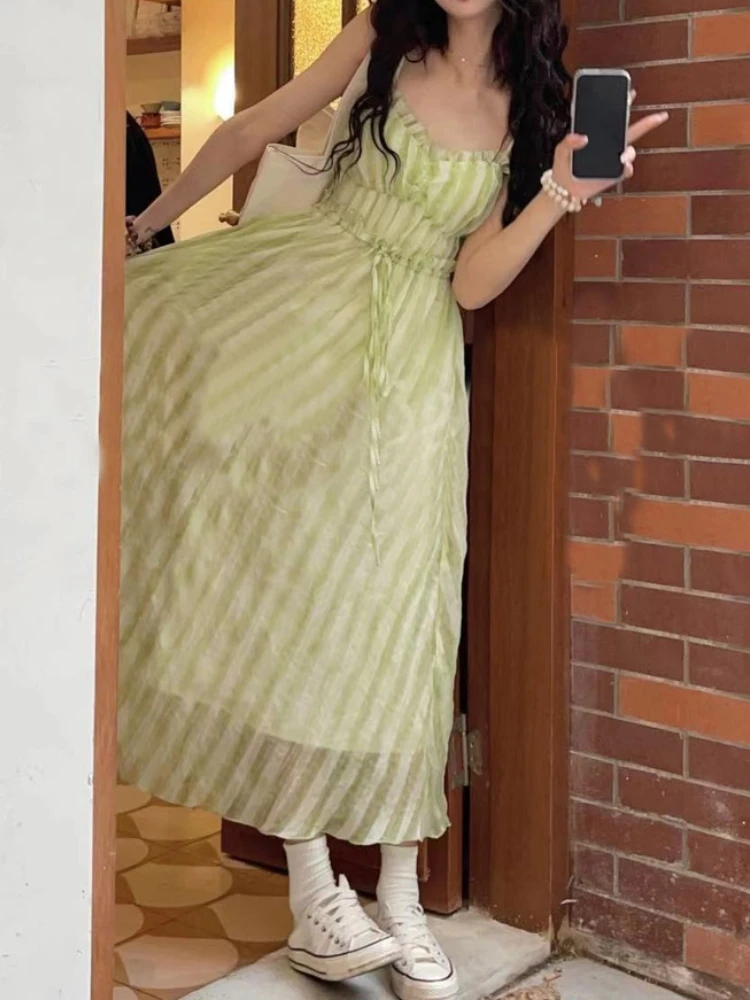 Deeptown Green Stripe Slip Beach Dresses Women Sweet Fairycore Ruched High Waist Sleeveless Holiday Midi Dress Lace Up Two Layer
Deeptown Green Stripe Slip Beach Dresses Women Sweet Fairycore Ruched High Waist Sleeveless Holiday Midi Dress Lace Up Two Layer